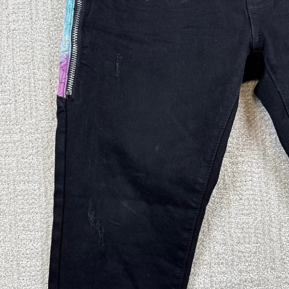 Amiri Mens 32x30 Black Distressed Side Stripe Zip Skinny Denim Jeans Made USA